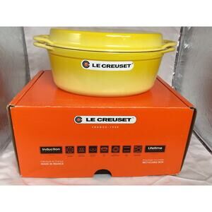 Le Creuset Soleil Yellow 4.75 QT Cast Iron Oval Dutch Over W/Grill Lid